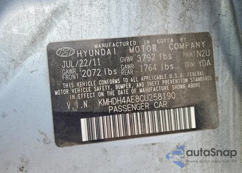 2012 Hyundai Elantra Gls z USA, uszkodzony, nr VIN KMHDH4AE8CU258190